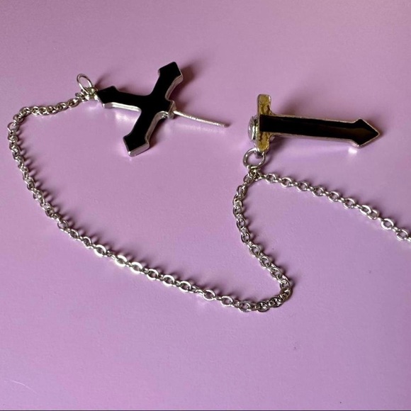 Cross earrings, dagger earrings, front back earrings, gothic jewelry, ear jacket - Picture 6 of 6